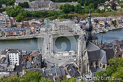 Birds eye view, Dinant, city at Meuse river in Belgium Editorial Stock Photo