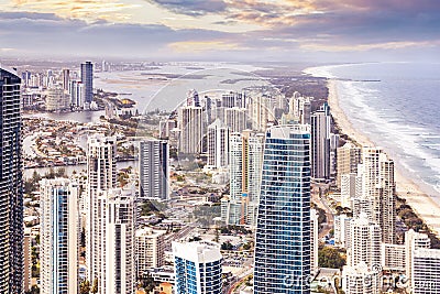 Birds eye view of Gold Coast city. Editorial Stock Photo