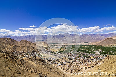 Mountain City Kargil located in the bed of High Himalayan Mountain amidst Srinagar Leh Highway Stock Photo