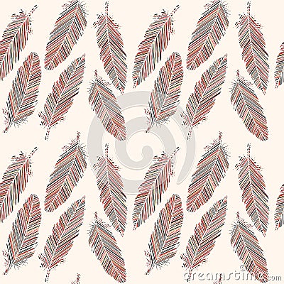 Birds feathers with colored lines seamless pattern Vector Illustration