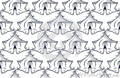 Birds and fishes vector seamless background in Escher artist graphic style. Vector Illustration