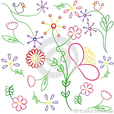 Birds and flowers Vector Illustration