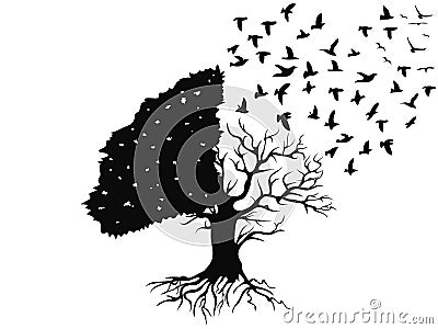 Birds flying from the tree Vector Illustration