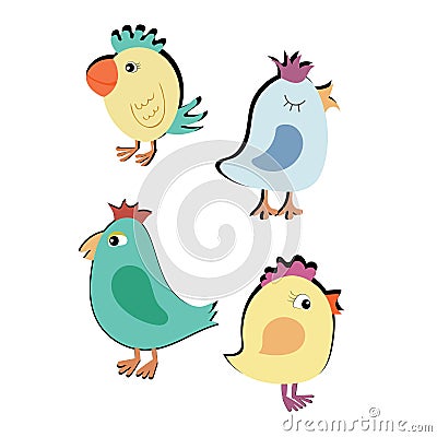 Funny birds stickers Vector Illustration