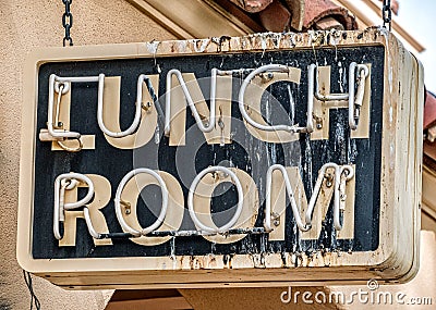 Lunch room sign, bird perch Stock Photo