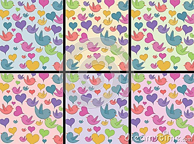 Birds and hearts pattern Vector Illustration