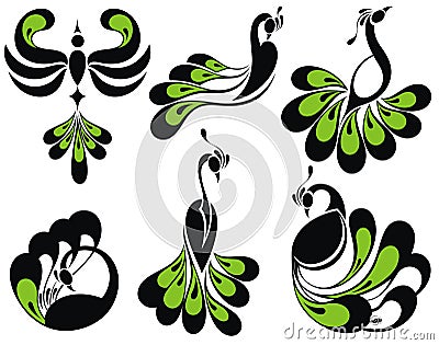 Birds icons.Peacock birds Vector Illustration