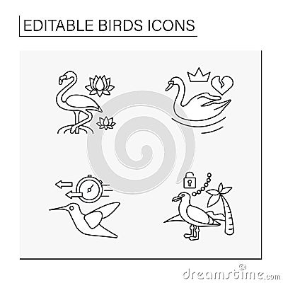 Birds line icons set Vector Illustration
