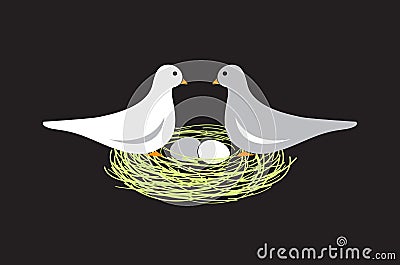 Birds in nest with eggs Vector Illustration