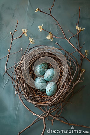 Birds Nest With Four Eggs Stock Photo