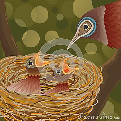 Birds and nest Vector Illustration