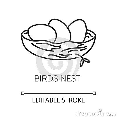 Birds nest pixel perfect linear icon. Chick breeding. Skincare product component. Eggs for Easter. Thin line Vector Illustration
