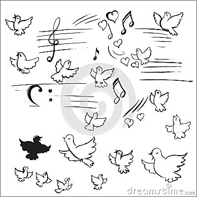 birds and notes vector Vector Illustration