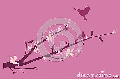 Birds on an Oriental cherry branch Vector Illustration