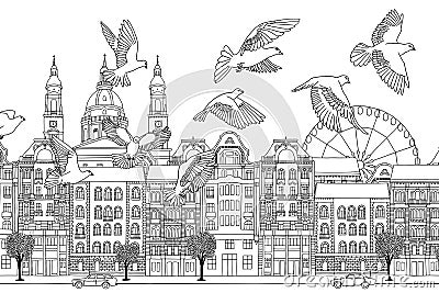 Birds over Budapest Vector Illustration