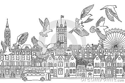 Birds over London Vector Illustration