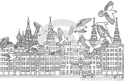 Birds over Moscow Vector Illustration