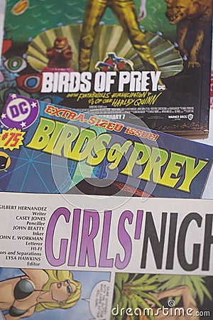 Birds Of Prey, DC comic book collection Editorial Stock Photo