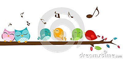 Birds singing on the branch Vector Illustration