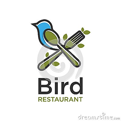 Birds, spoons and forks, suitable for restaurant logos, cafes and other logos Stock Photo