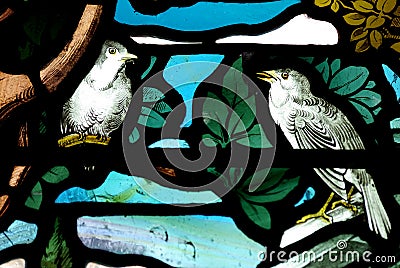 Birds in stained glass Stock Photo