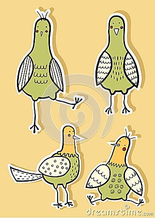 Birds stickers Vector Illustration