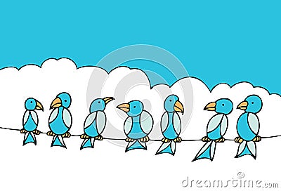 Birds on Telephone Wire Vector Illustration