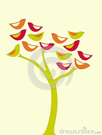 Birds tree Cartoon Illustration