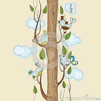 Birds tree greeting card Vector Illustration