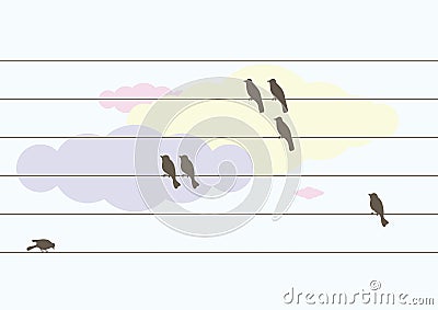 Birds on wires Vector Illustration