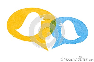 Birds with Yellow and Blue Speech Bubbles Stock Photo