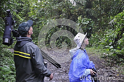 Birdwatchers searches for birds at Monteverde Cloud Forest Editorial Stock Photo