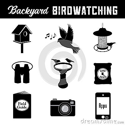 Birdwatching, Backyard gear and equipment for Birders Vector Illustration