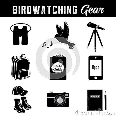 Birdwatching Gear and Equipment for the Avid Birder Vector Illustration