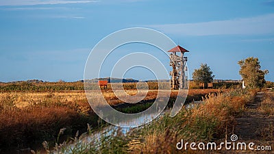 Birdwatching observation tower, Hortobagy National Park. Hungary Stock Photo