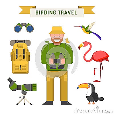 Birdwatching Travel Vector Elements Vector Illustration