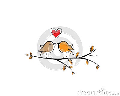 Birds Couple Silhouette Vector, Birds on branch, Colorful Wall Decals, Birds in love, Wall Art work, Art Decoration Vector Illustration