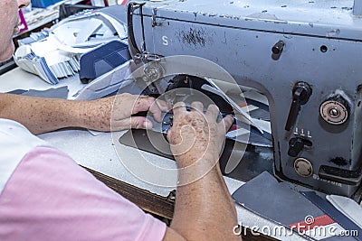 Production line children`s shoes industry in Birigui, Sao Paulo state Editorial Stock Photo