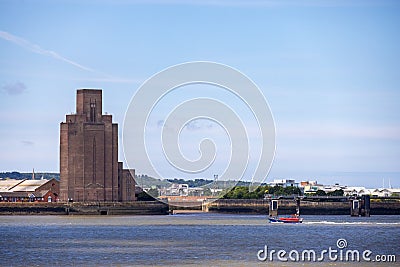 The art deco brick ventilation tower of the Queensway road tunnel under the River Mersey, in Editorial Stock Photo