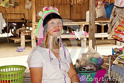 Birmanian refugees village in Chang Rai, North of Thailand, selling their handicrafts Editorial Stock Photo