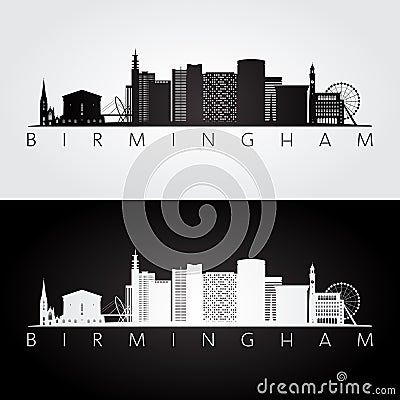 Birmingham skyline and landmarks silhouette Vector Illustration