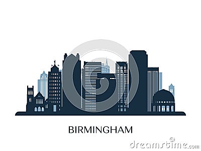 Birmingham skyline, monochrome silhouette. Vector Illustration