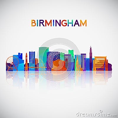 Birmingham skyline silhouette in colorful geometric style. Vector Illustration