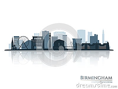 Birmingham skyline silhouette with reflection. Vector Illustration