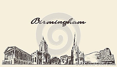 Birmingham skyline West England vector draw sketch Vector Illustration