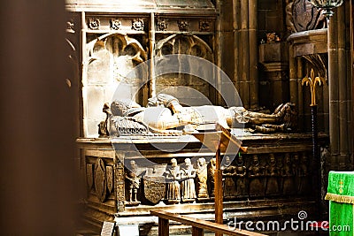 BIRMINGHAM, UK - March 2018 Symbolic Effigy of Famous Historical Figures in Medieval Times. Lifesize Statue Lying Down Stock Photo