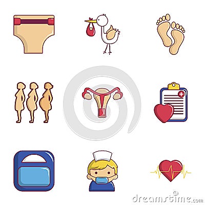 Birth of child icons set, flat style Vector Illustration