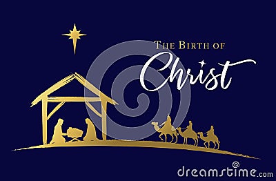 The birth of Christ, Nativity scene of baby Jesus in the manger Vector Illustration