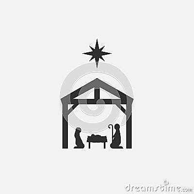 Birth of Christ, Silhouette of Mary, Joseph and Jesus isolated on white background. Vector illustration. Vector Illustration