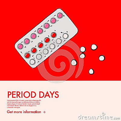 Birth control prevent pregnancy pills vector illustration. Woman health care drug. Hormonal oral contraception pack banner. Vector Illustration